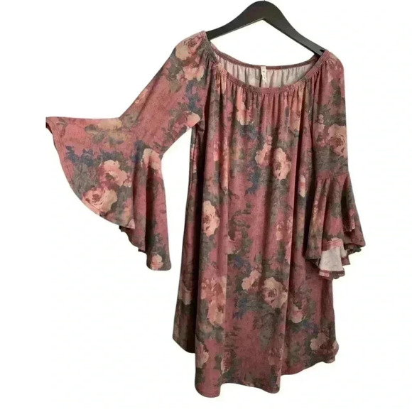 MTS Floral Dress Size Small Bell Flare Sleeves - Picture 1 of 8